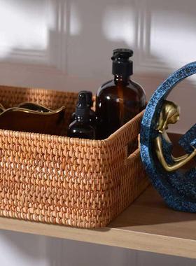 藤收纳筐编篮子桌面物实木手杂茶几工编织篮ZRL美式长方形筐越南