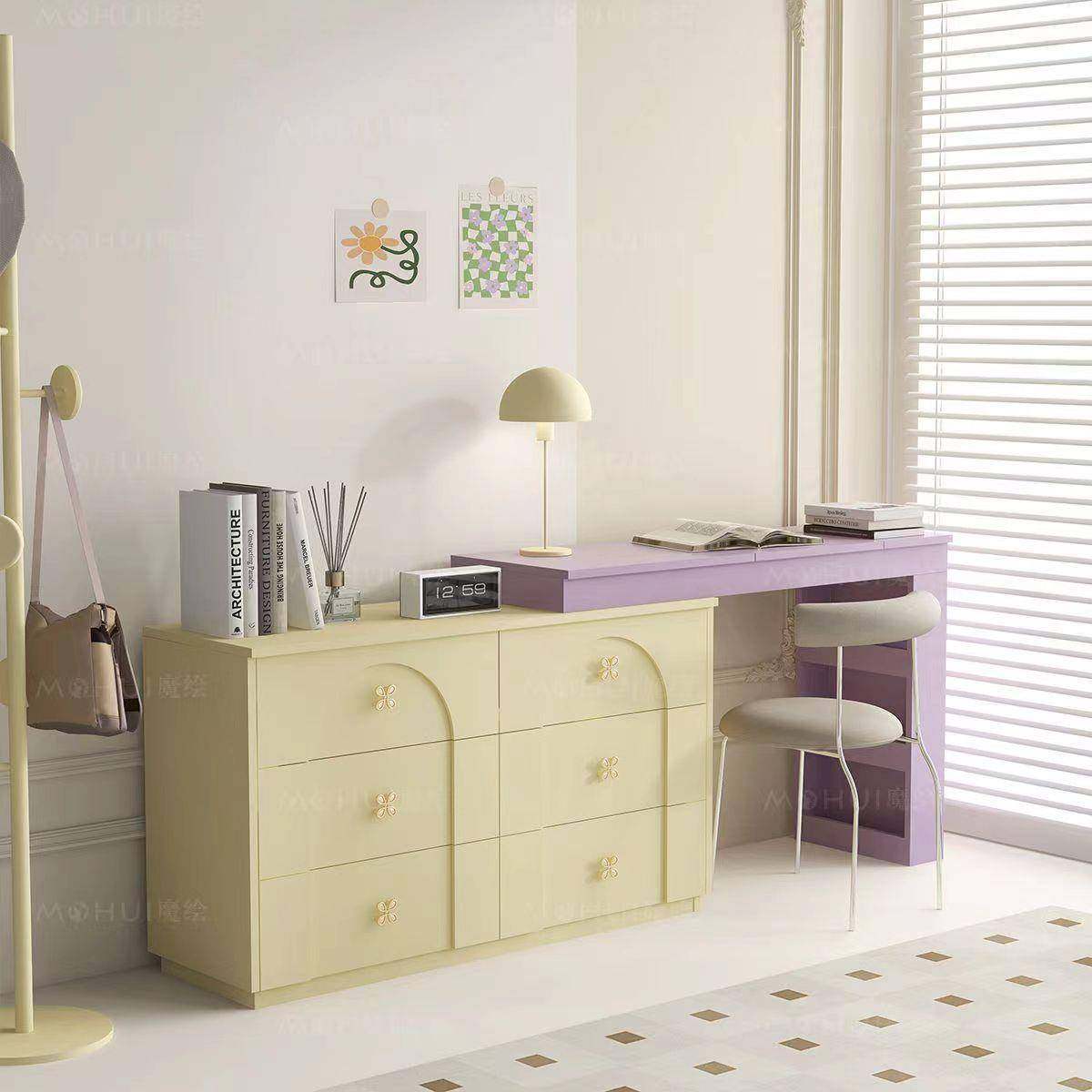 美多巴胺收粉色梳妆台柜一式657体斗组合主卧纳柜翻盖镜转角妆台
