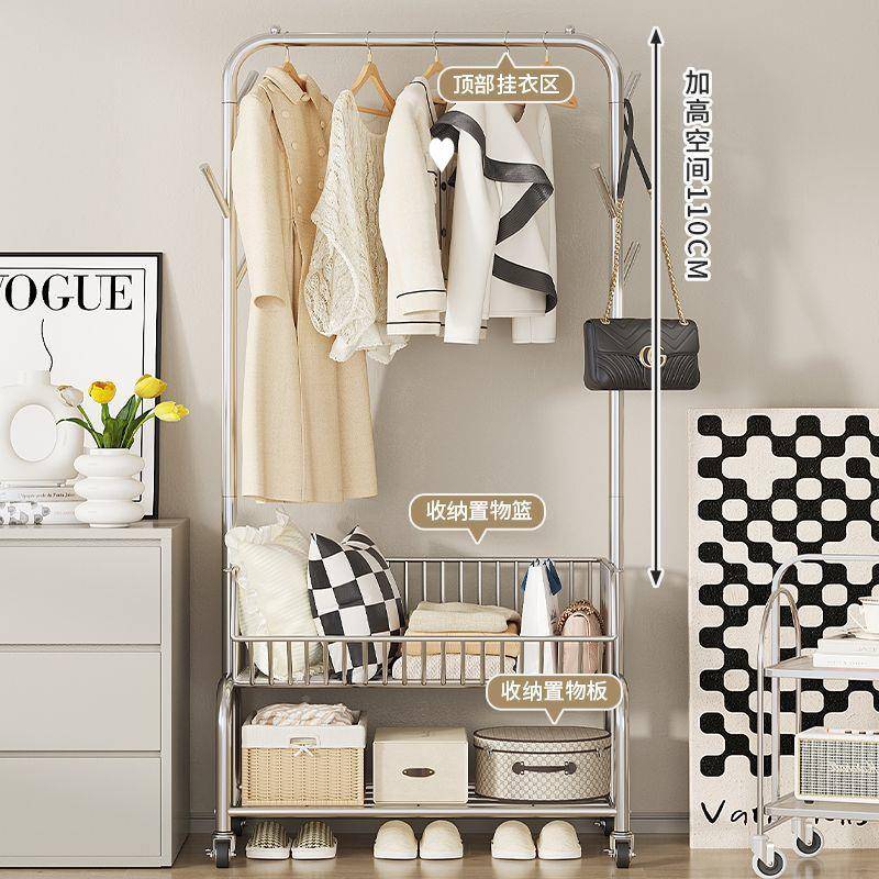653落地挂衣家用卧移动带隔夜衣室帽架收纳架篮网红挂包