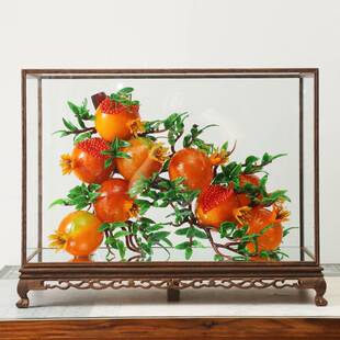 淄博琉璃摆件 创意琉璃水晶廖景客厅商用轻奢古法琉璃石榴花摆件