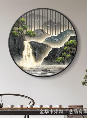 新中式玄入户门IDD关装画流水生圆形山财水挂画楼梯走廊过道饰壁