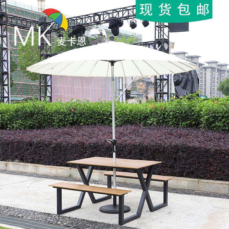 户外连体桌椅组室合院铁艺长椅景区商场防庭腐木外物户外连体业桌椅凳带伞