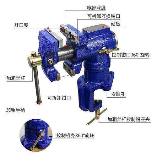 台钳工业级木虎工多功能万台钳小型家向用口双钳816桌钳DT63