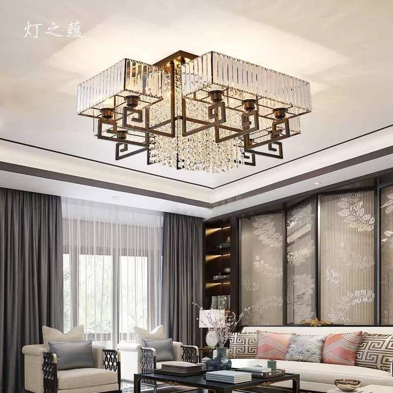 水晶新中中式吸灯客厅灯389国风顶大厅灯方形轻奢长禅意主卧室灯