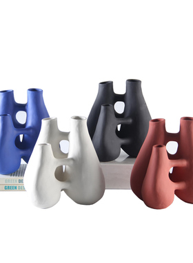 北欧现代家居客厅创意陶瓷多口花瓶摆件简约样Q板房间酒店桌面装