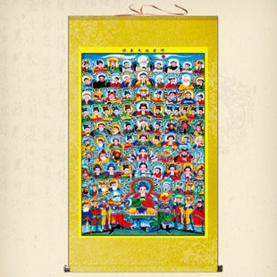 新款百神图卷轴画天地全神客厅玄关挂画绢布画心佛道总真图丝绸画