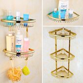 厕所卫生间双层角架置物篮 转角架壁挂浴室置物架 全铜三角篮 新款