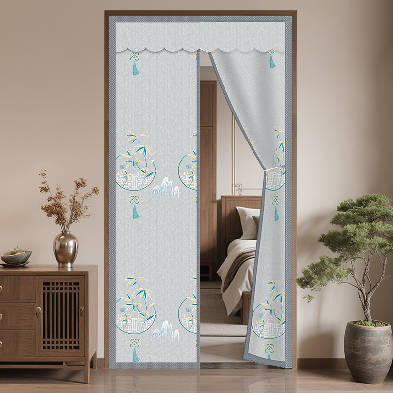 高档全磁a条遮光隔断帘免打孔门帘新中式布艺隐私防蚊挡风空调遮