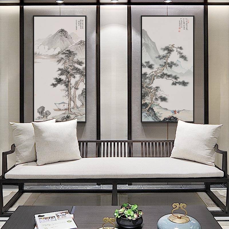 新式玄关装饰松水树国廊画走廊竖版LYEMKK5_水墨山中挂画中国风走