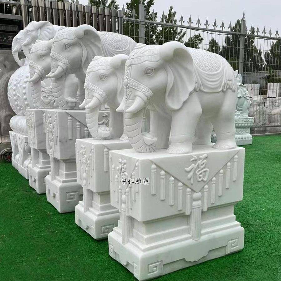 雕汉白玉财大象一对门墩抱象石石鼓门ALali-81口家用石别墅鼓门口