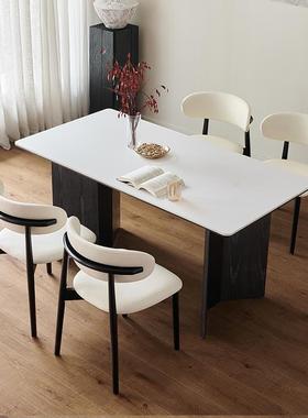 W7德利丰岩板用纯白餐桌AYV实木全底板饭桌家户型长方形小简约复