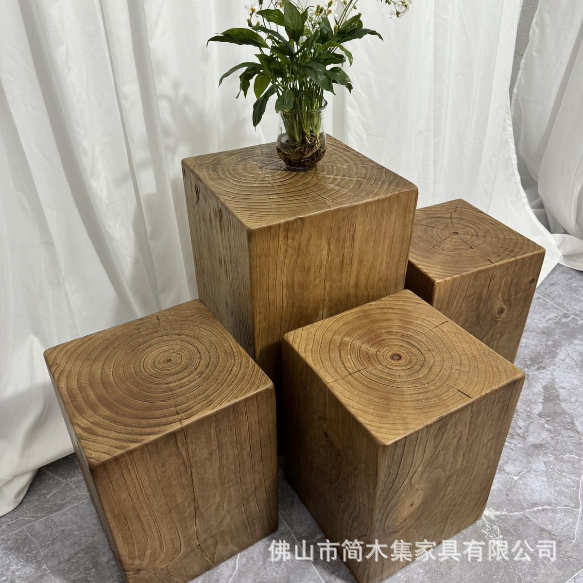 原木复古茶几边几木墩凳民宿酒店方形木桩摆件做旧色花架阳台茶桌