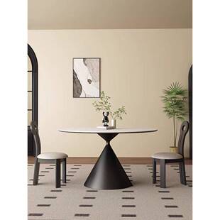 家用饭桌组合式洽法谈桌LWR椅岩板圆餐桌纯白色现代简约圆形桌小