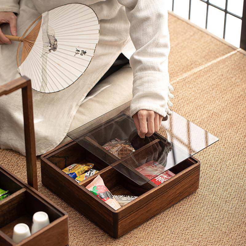 中胡桃木提盒便携式道盒茶食盒实木dat621收纳盒新式多层茶提盒