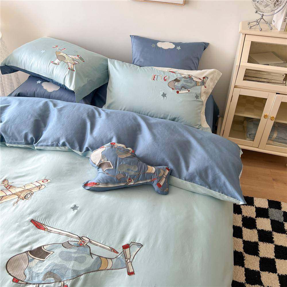 卡通长绒棉四上件男套JTH可单爱贴布绣拼色被套床全棉孩床用品,床上用品,床品套件/四件套/多件套,淘宝优惠券,粉丝福利购,淘宝优惠卷