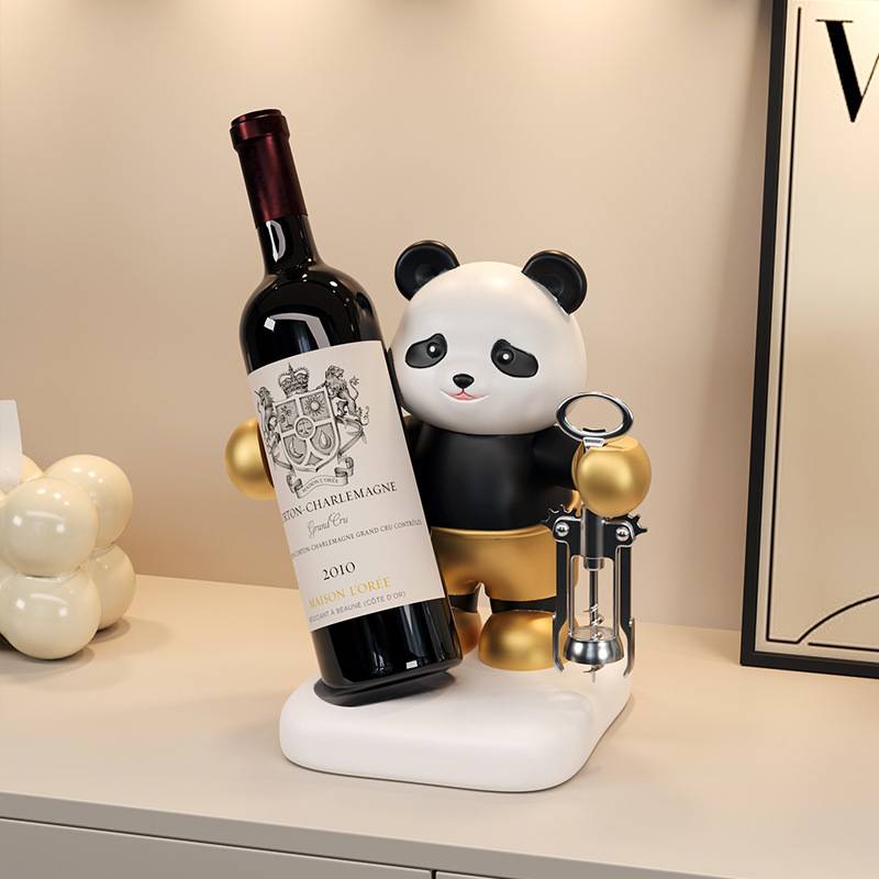 轻奢酒柜装饰品摆件创意熊猫酒架客厅玄关电视柜软装工艺品红酒架