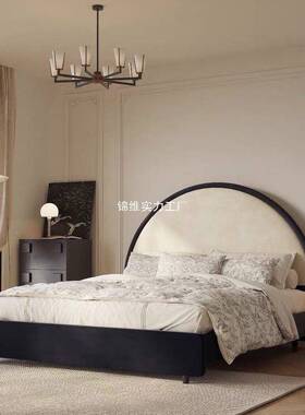 床现代极简布艺床轻31184奢丝绒布艺双人床式卧室绒黑色复古风布
