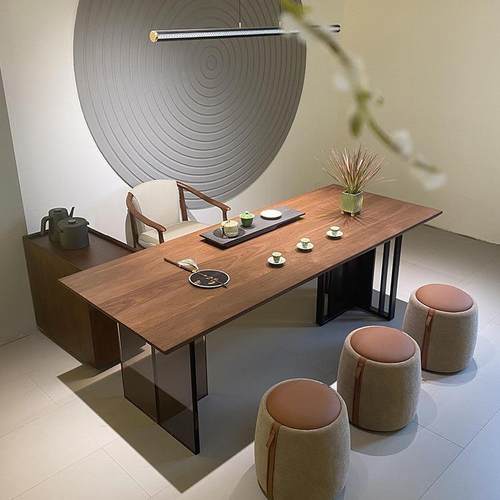 新款黑胡桃机木板亚茶克力几餐桌面板扫地器985人置架实木大板桌