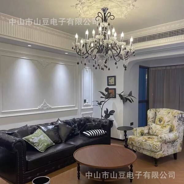 法式蜡烛吊灯客厅主灯楼梯水晶餐厅灯2024年新款黑色复古卧