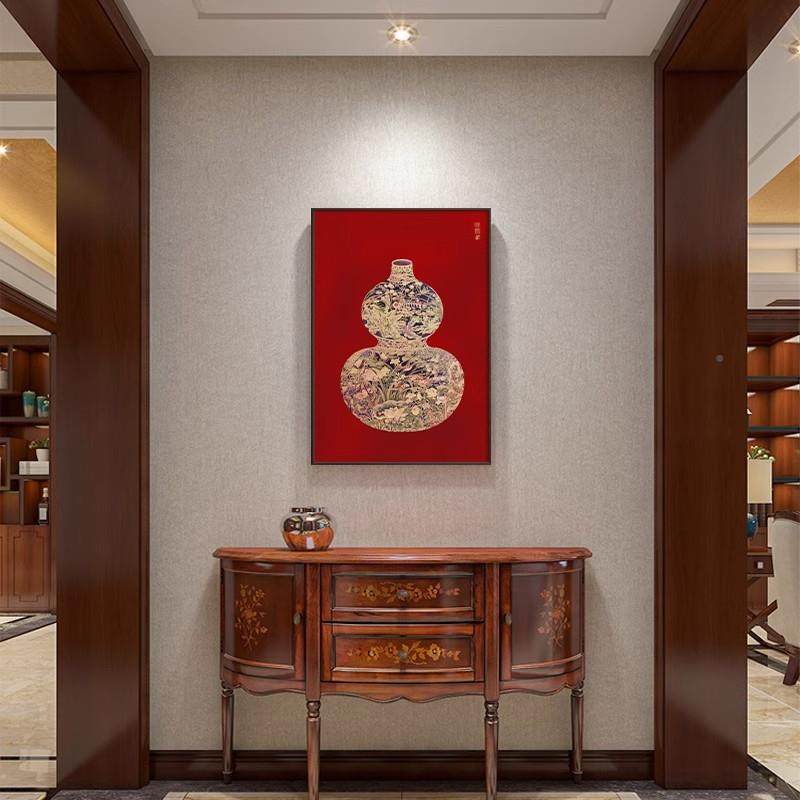 福禄临门葫新中画式芦入户门玄关装饰画花SY916651走廊过道红色挂