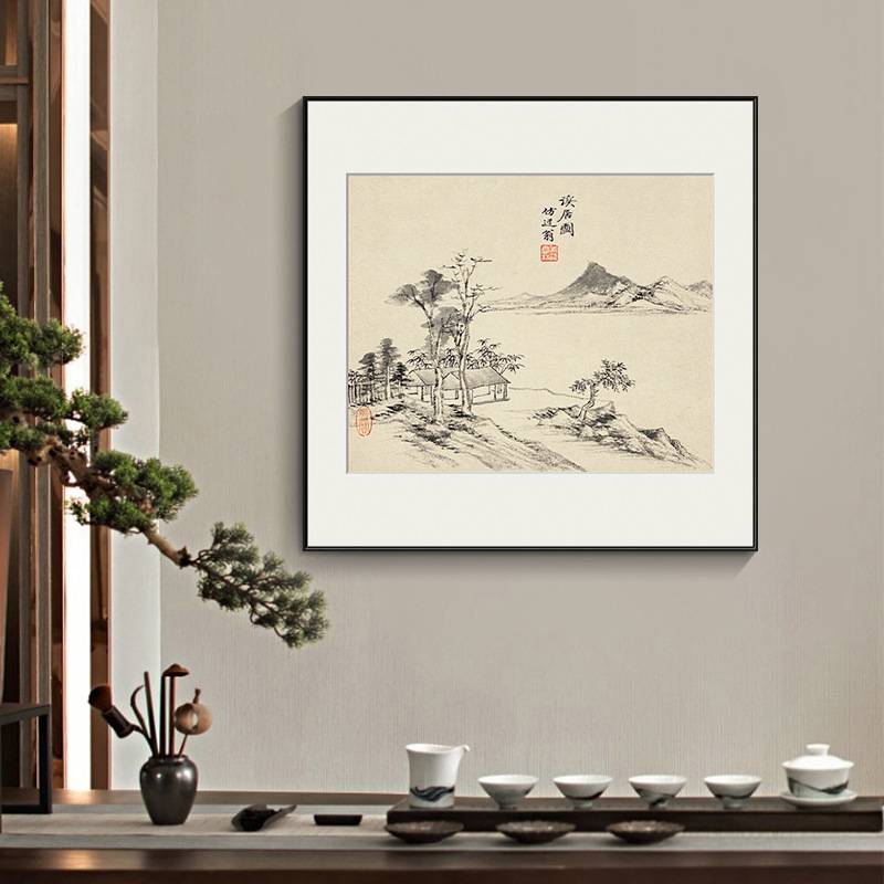 新中式国画客厅沙发玄关装饰画餐厅茶室壁画青山绿水禅意挂画