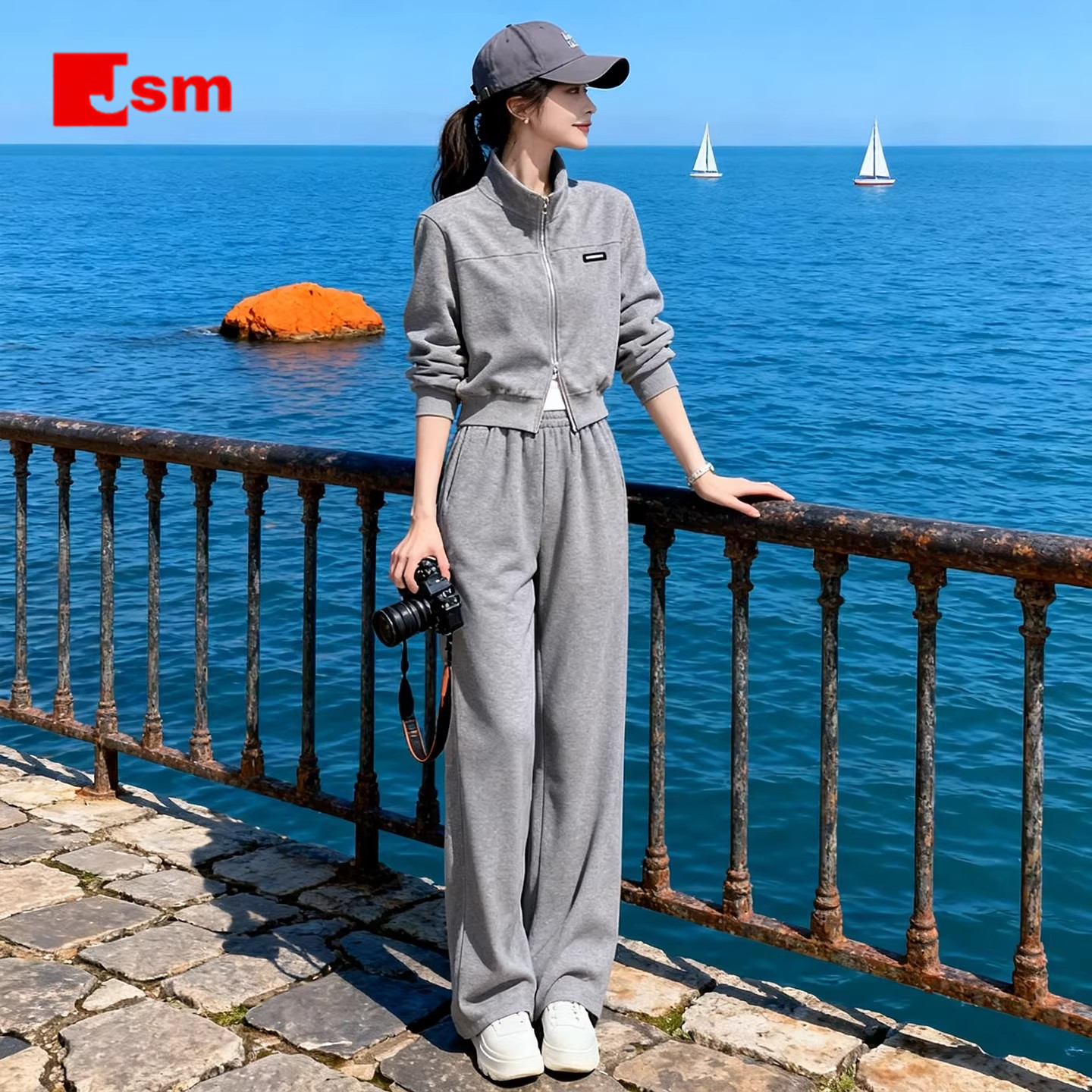 今年流行2026春秋新款休闲运动套装女开衫阔腿裤高级感灰色两件套