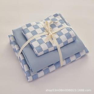 舒适柔软被套亲肤棉四件套 风格 新款 洛卡棉棋盘格三件套简约时尚