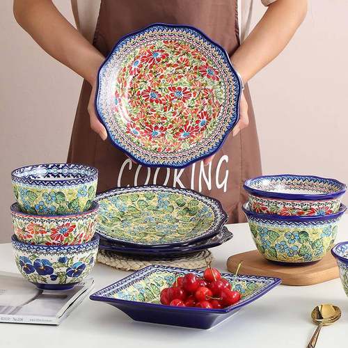 2025新款陶瓷碗家用花边水果沙拉碗漂亮的吃饭碗面碗创意碗盘餐具