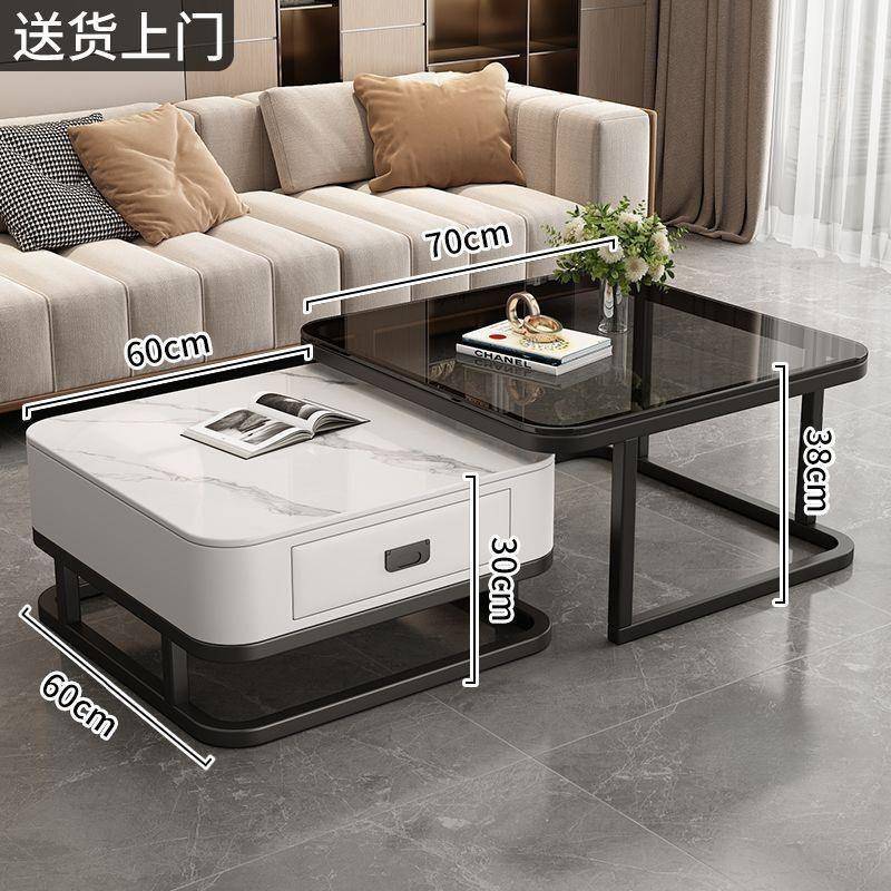 方形茶几客厅家用小户型现代岩板轻奢网红简约玻璃茶几家用客厅