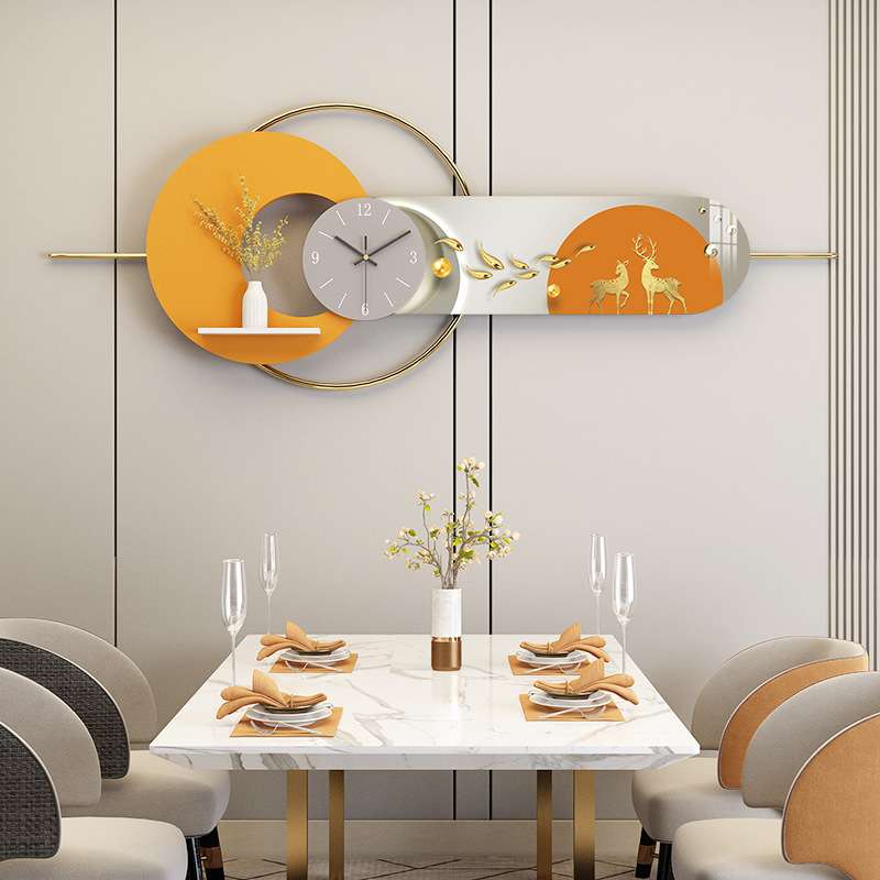 新款网红壁挂画立体钟表装饰画玄关餐厅墙面晶瓷组合装饰画壁饰图片