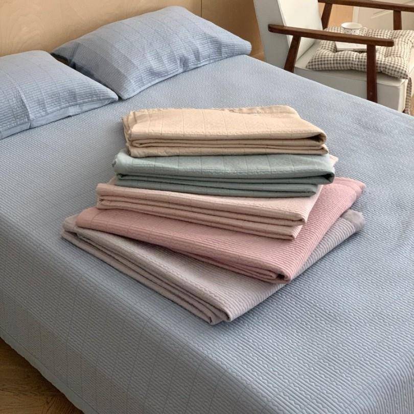 韩式简约素色床盖三件套双面莫代尔丝滑柔软夹棉床单床炕榻榻米++