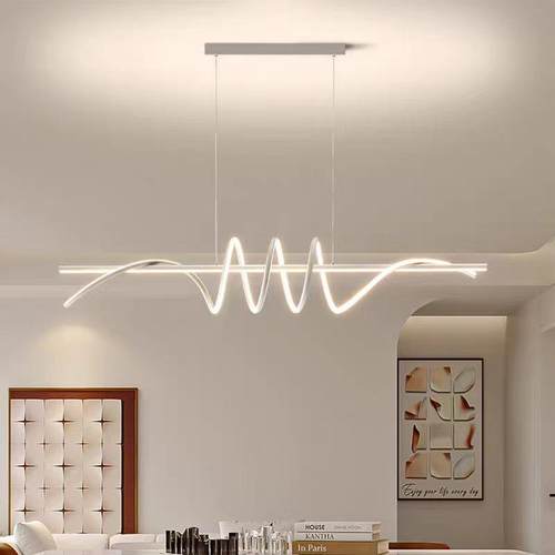 现代简约餐厅个性创意吊线灯 一字型led轻奢螺旋吧台客厅长条吊灯