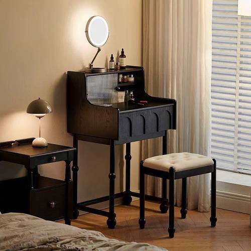 法式中古风白蜡木实木梳妆台小户型卧室迷你小型化妆台一体化妆桌