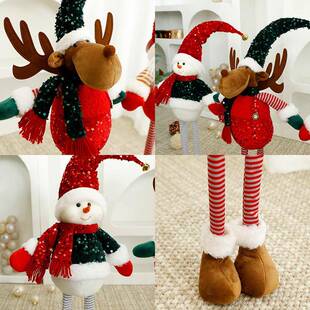 圣诞老人站姿伸缩公仔摆件 圣诞雪人麋鹿娃娃玩偶装饰品摆设现货