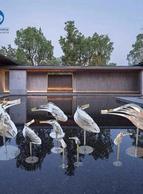 户外不锈钢小鱼摆件形状鱼组抽象水景酒店销售办公P室公园游泳池