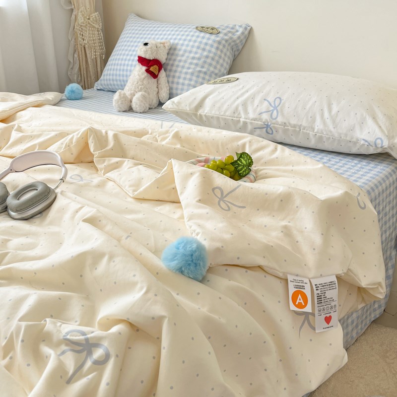 【花脸猫】盐系夏日!p夏季少女心亲肤毛球小清新水洗棉夏被空调被