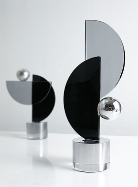 现代轻奢样板间客厅电视柜酒柜玄关桌面大号几何水晶高Y档装饰摆