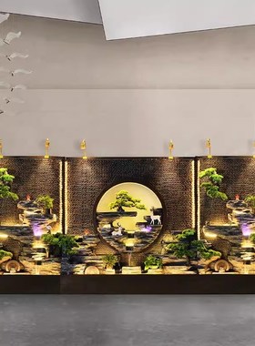 水幕墙假山循环流水庭院隔断x影壁墙屏风室内生意场所水景观装饰