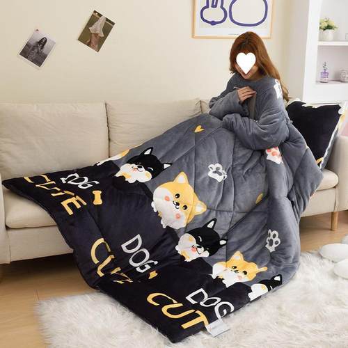 袖懒人WFT1被儿童防踢学习车载沙发被抱枕被玩手机加绒多功能可穿