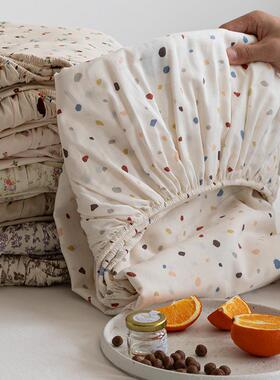 可爱卡通花ASDE类全棉双层纱床件笠单碎双人床笠保护套梦思席保邹