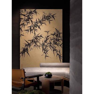 竹报茶平安竹中子画新式客厅装SBG饰画古风墨字画书房室壁水画挂