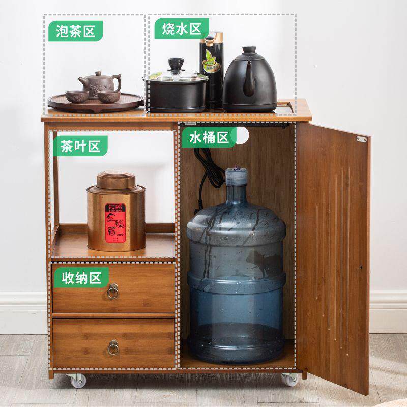 移动水柜简约茶用小茶家客厅桌茶台边柜泡茶机办公室烧水复古茶色