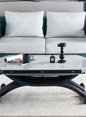 升降几餐两用一桌体多轻奢岩板功能圆形小G19381户型折叠饭桌家茶