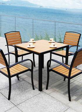 户外桌椅组庭院露天塑木室阳台休闲区花园院EQU子外摆外长台桌圆