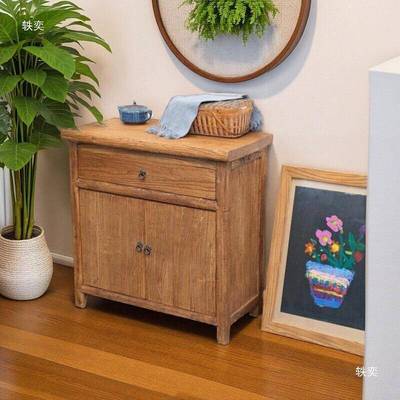 老榆木实木储物收餐柜子式靠墙一体客中厅茶HOK边水柜家用复垒德