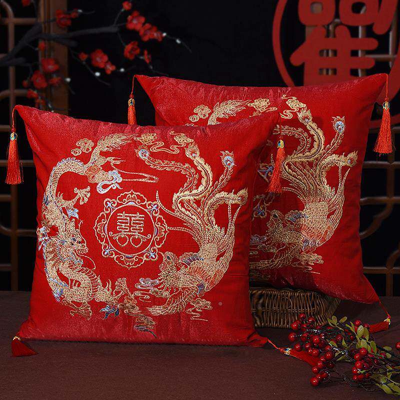 结HYtqerkl婚婚房枕一对沙发喜字抱靠压红色新婚枕头床装垫饰婚庆