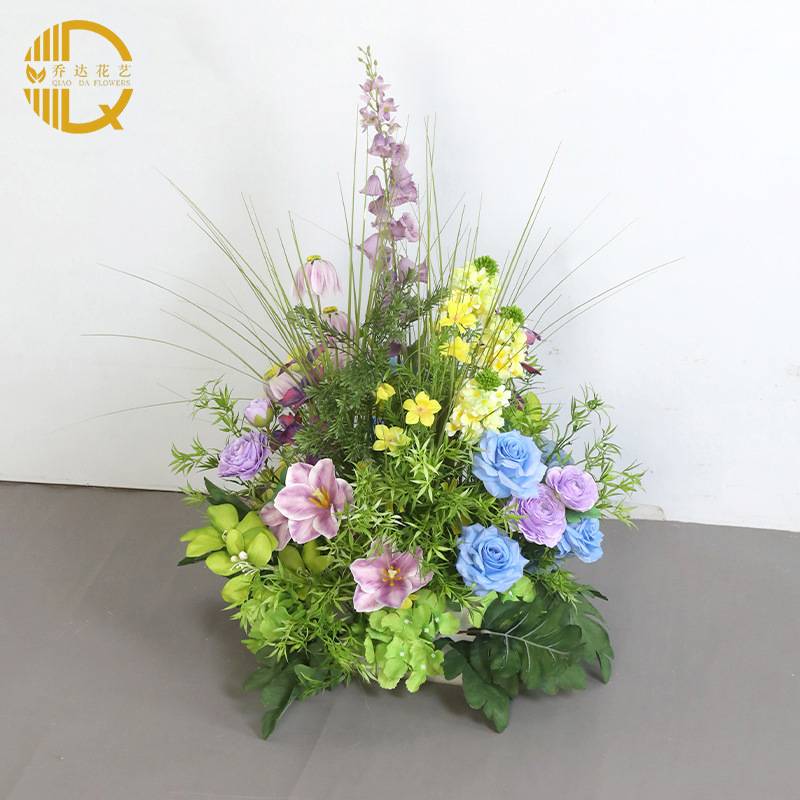 婚礼装饰紫色壁挂花艺 KT板墙面摄影背景布置仿真绢花挂花地排花