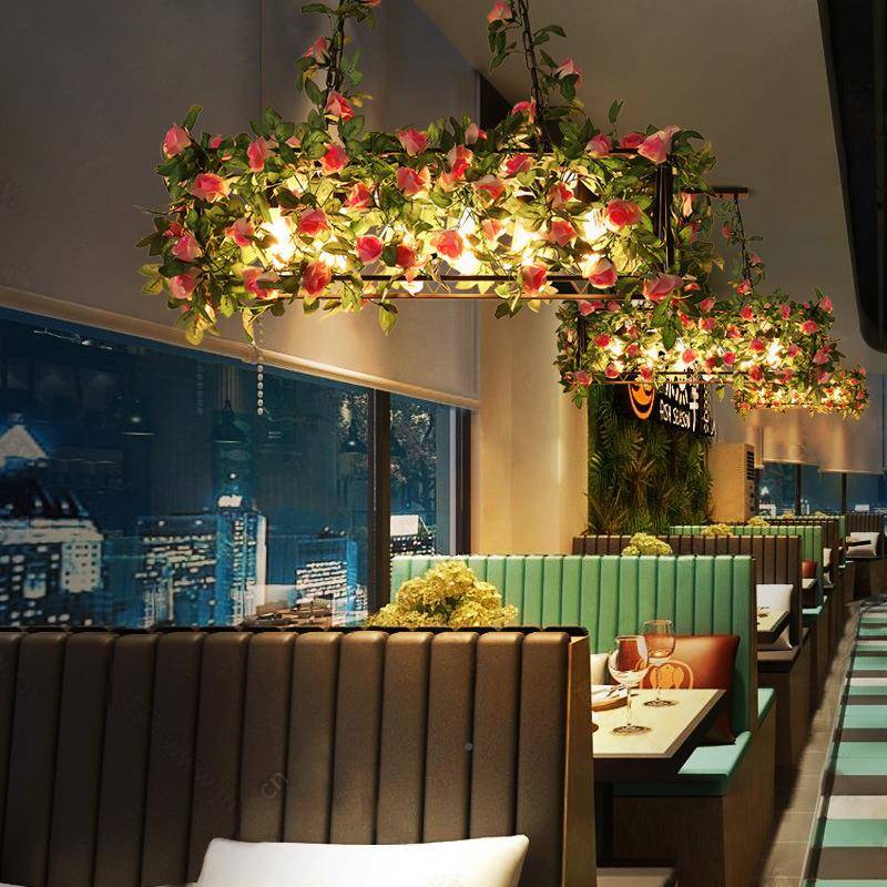 酒店酒餐花桌JY1310餐厅植物吊灯音乐吧创意真朵绿植灯具仿工业风