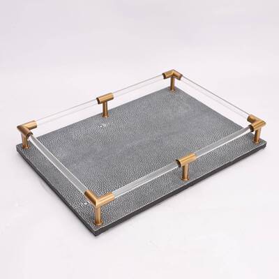 中式克亚0055力提皮革收纳托盘摆件茶几样板间书房客厅家居装饰手