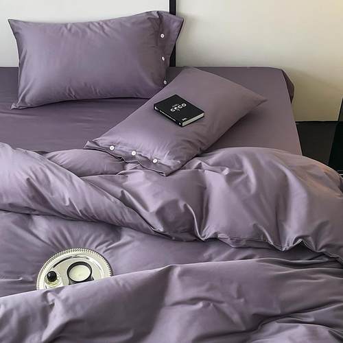 全棉简约纯色60支长绒棉PZ288件套纯宿棉酒民床单床笠被套床上用